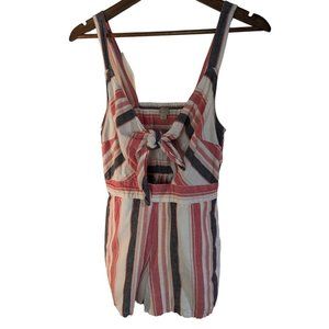 Loft Beach Striped Linen Blend Tie-front Romper Women's Sz XXS